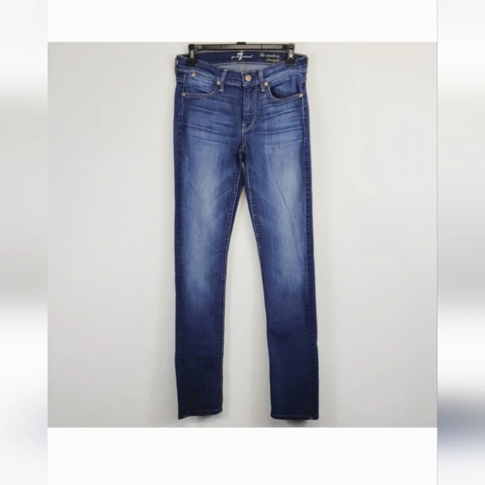 7 FOR ALL MANKIND Blue Jeans The Modern Straght Leg Size 27 Cotton - Picture 2 of 6